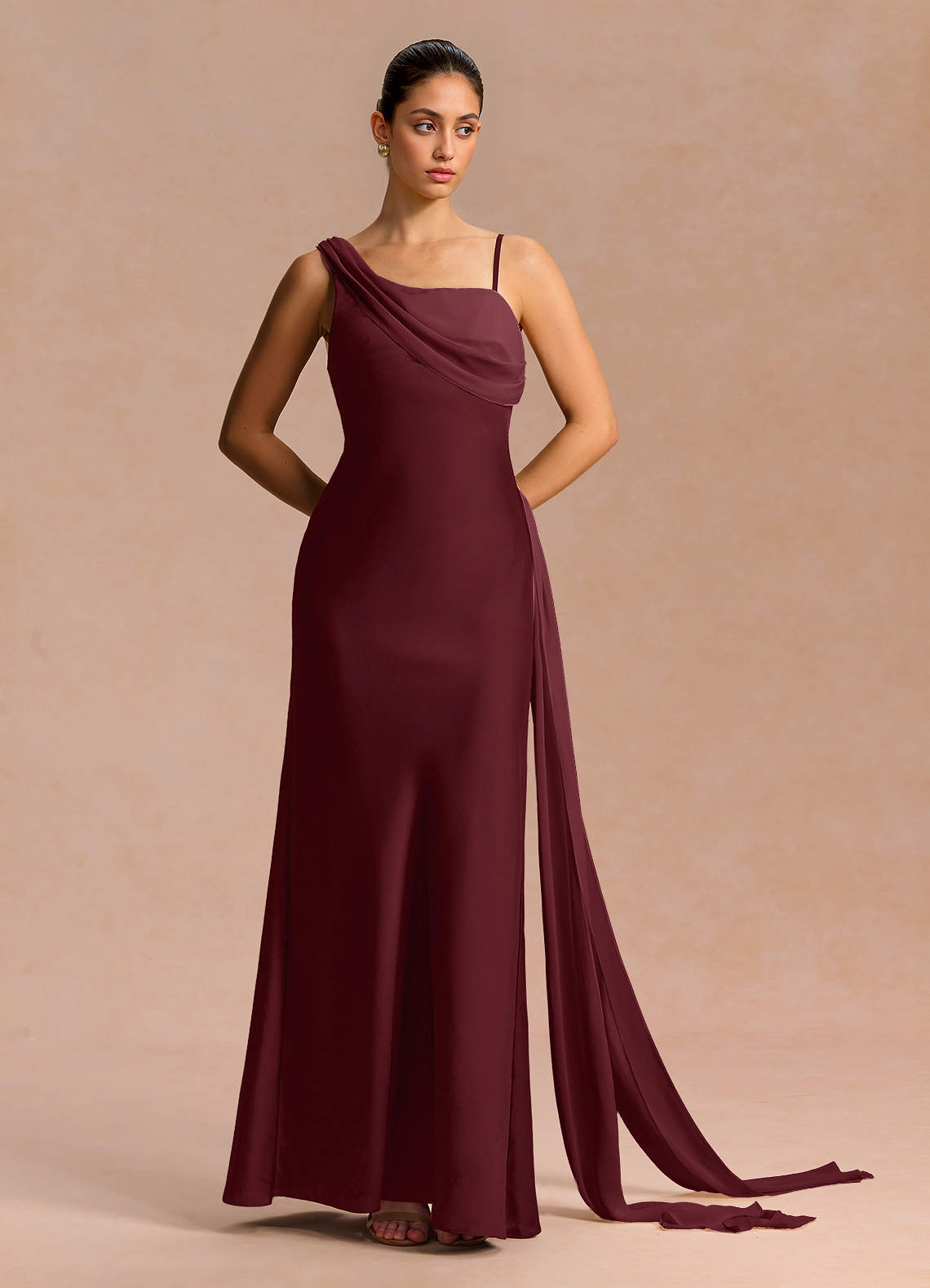 Ixchel A-Line Corset Crepe Chiffon Evening Dress in Wine