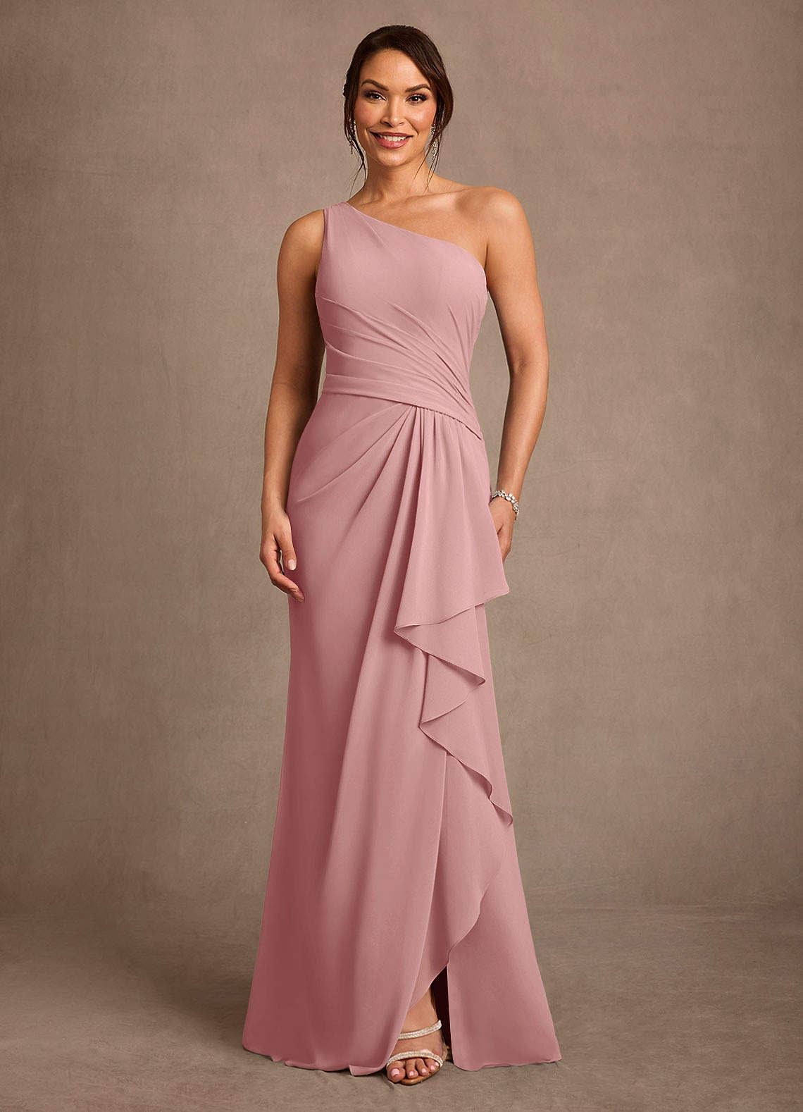 Floy Sheath One-Shoulder Chiffon Mother of the Bride Dress in Dusty Rose
