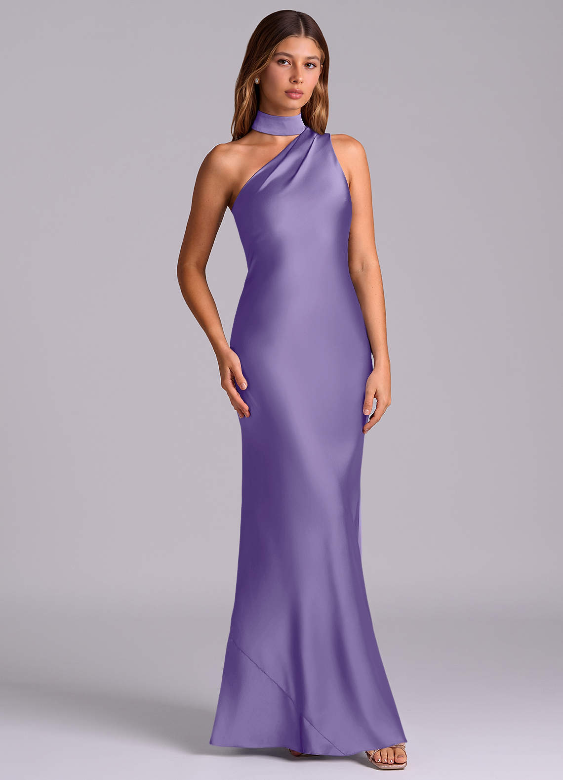 Seona Mermaid One-Shoulder Stretch Satin and Tulle Bridesmaid Dress in Tahiti