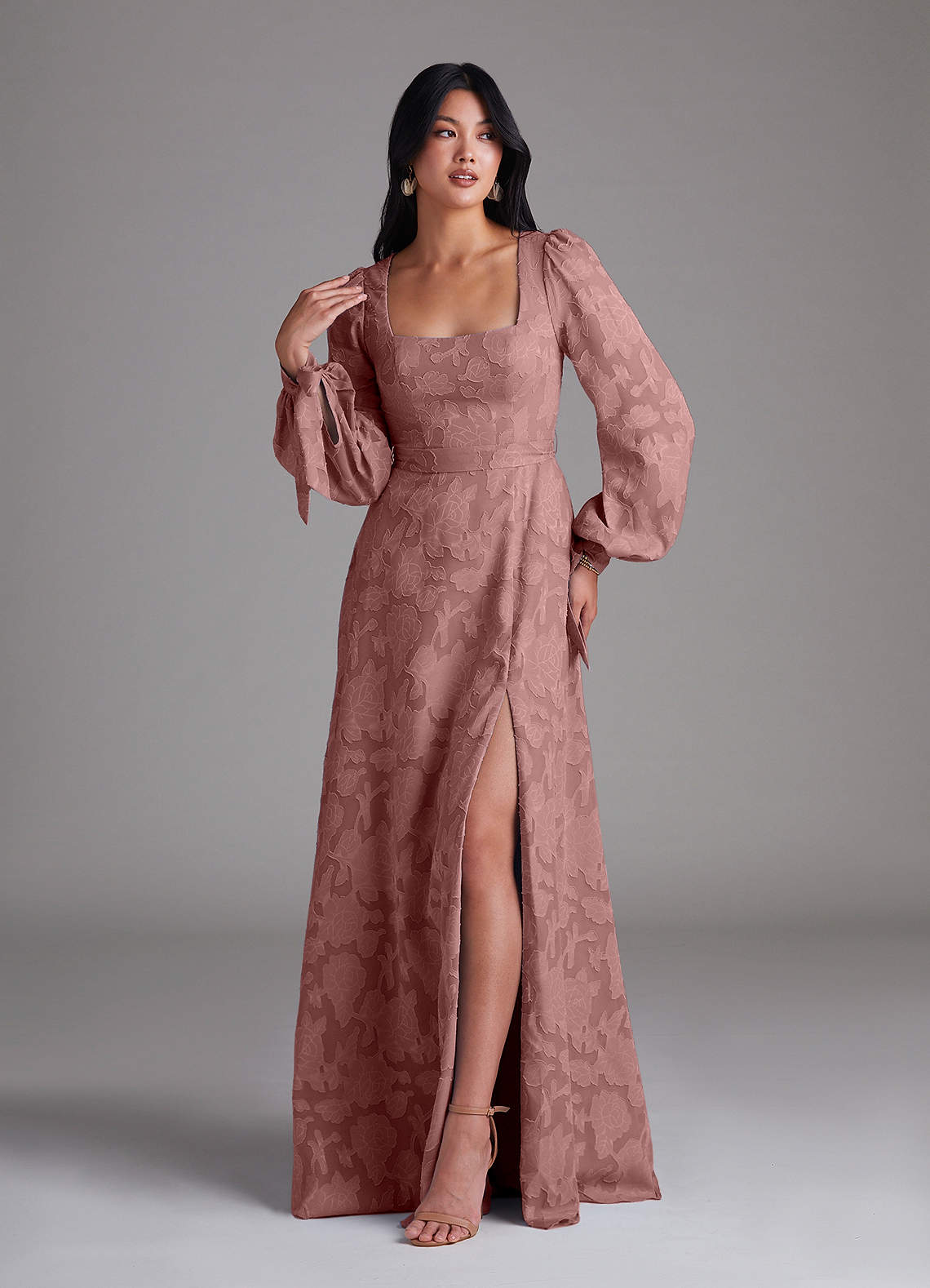Leonia A-Line Square-Neck Stretch Satin Bridesmaid Dress in dusty rose