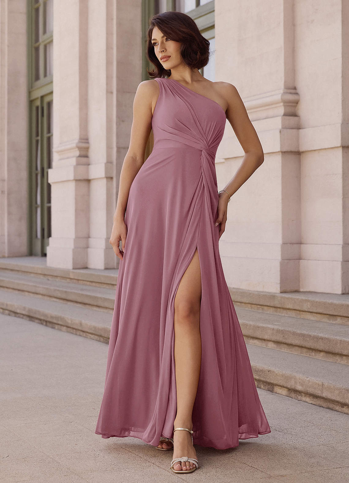 Brooke A-Line One-Shoulder Chiffon Bridesmaid Dress in Vintage Mauve