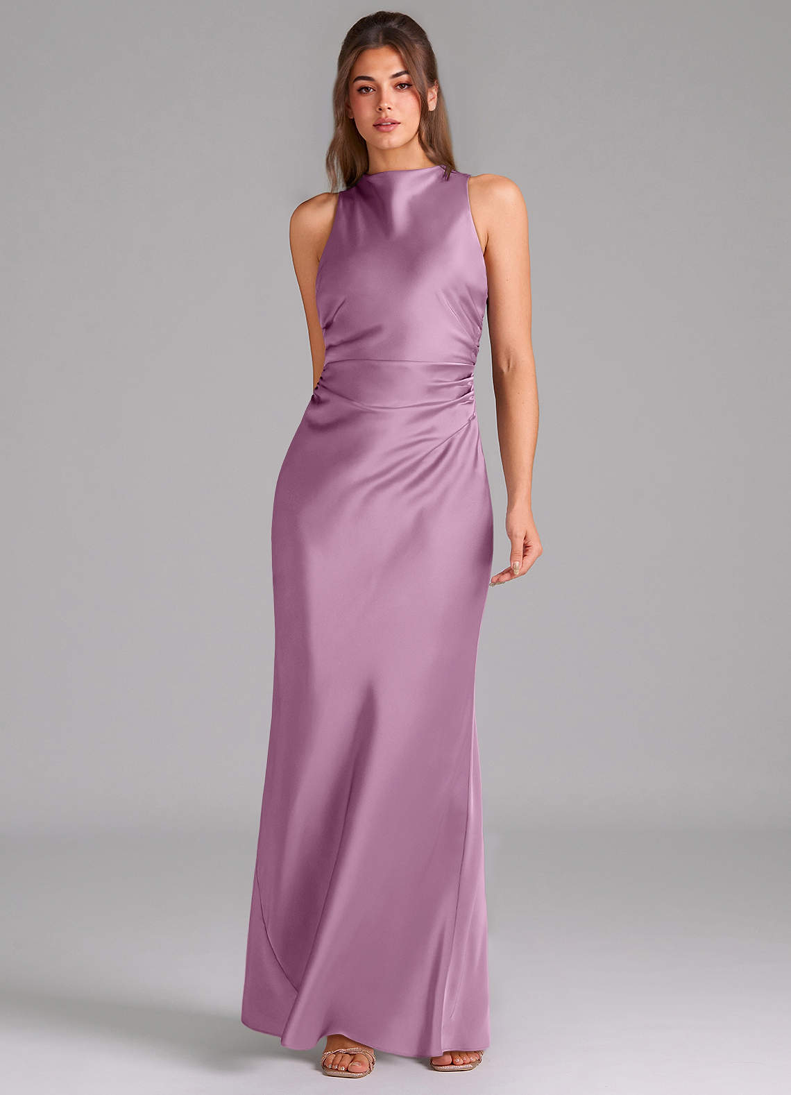 Evadne Sheath Scoop-Neck Stretch Satin Bridesmaid Dress in Wisteria