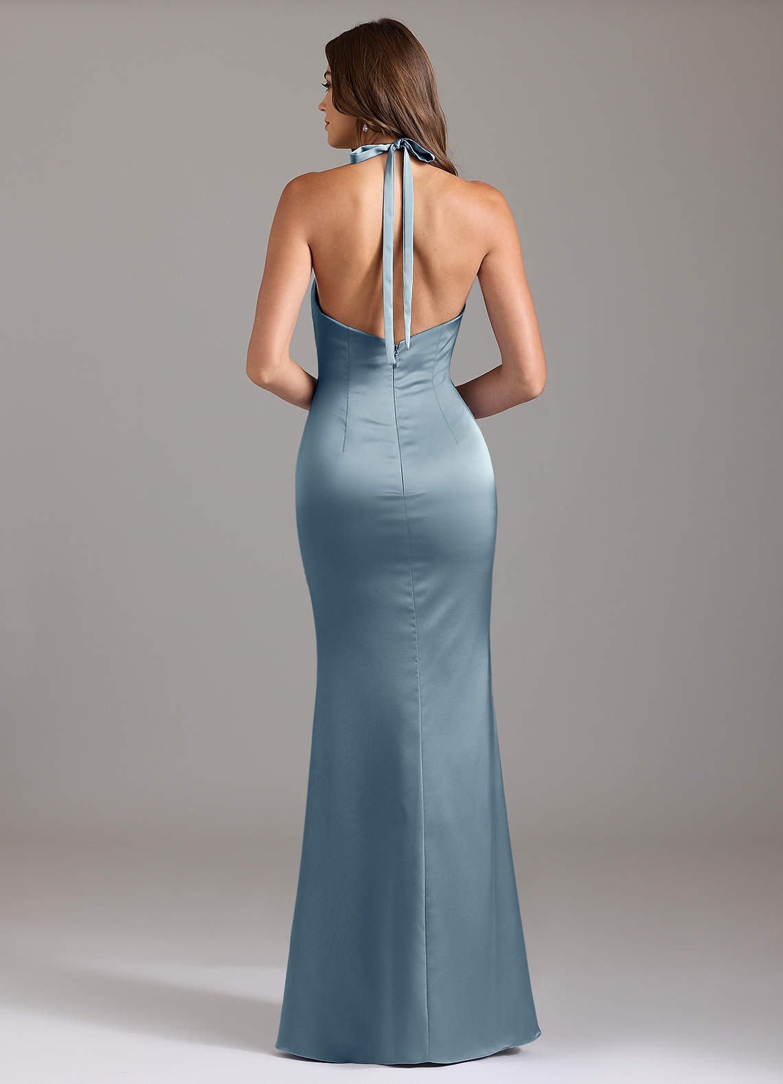 Valerie Mermaid V-Neck Stretch Satin Bridesmaid Dress in dusty blue
