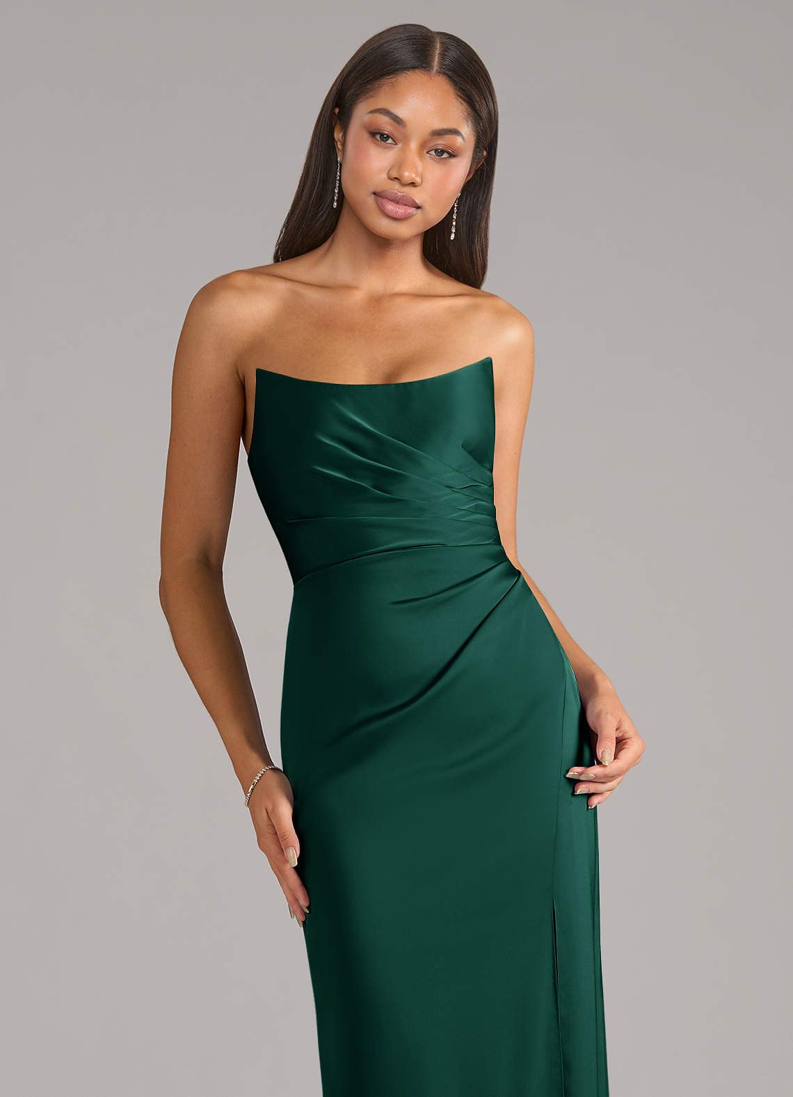 Marla Sheath Strapless Stretch Satin Bridesmaid Dress in Emerald