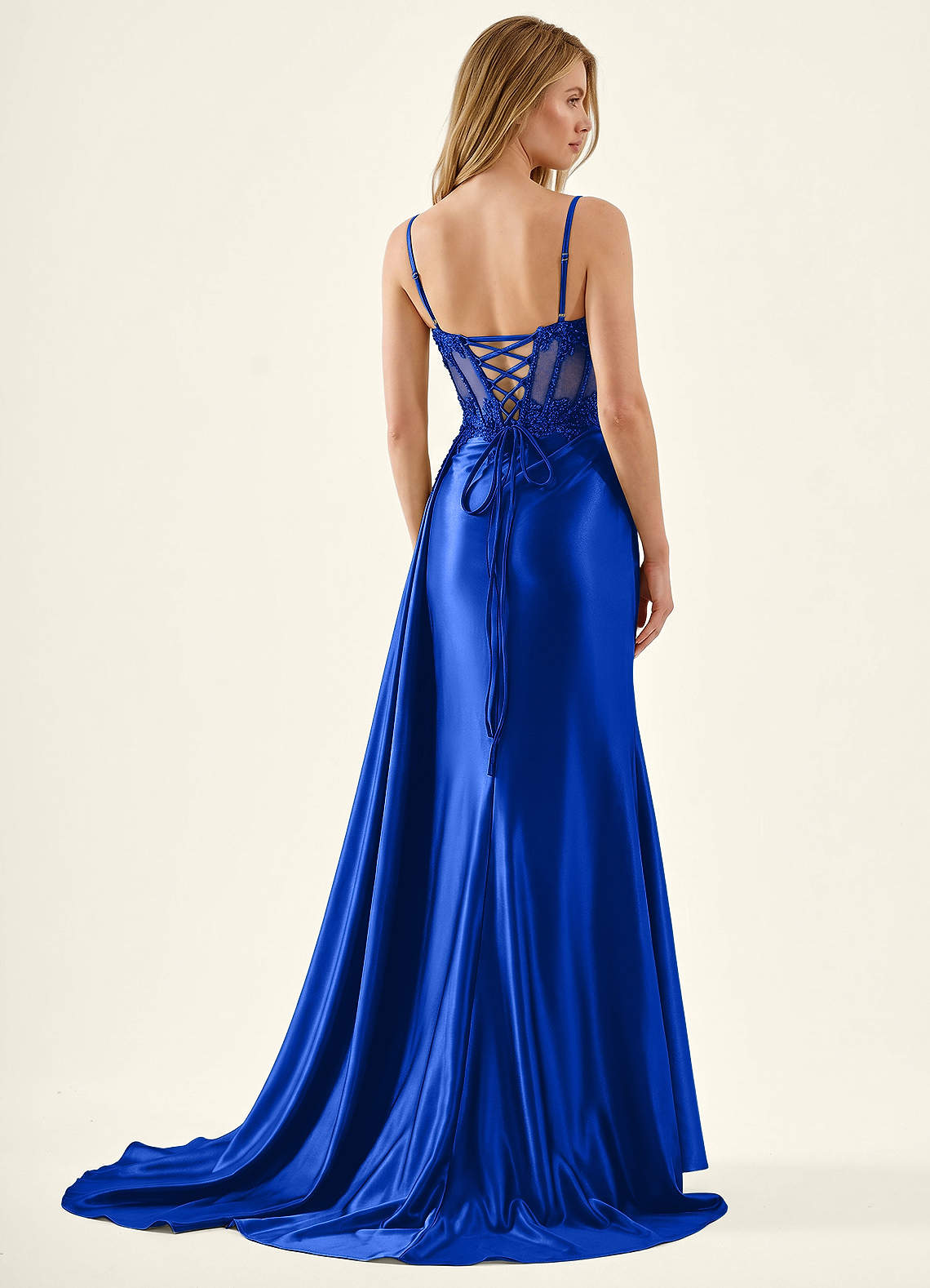 Celestianora Mermaid Beaded Stretch Satin Evening Dress in Royal Blue