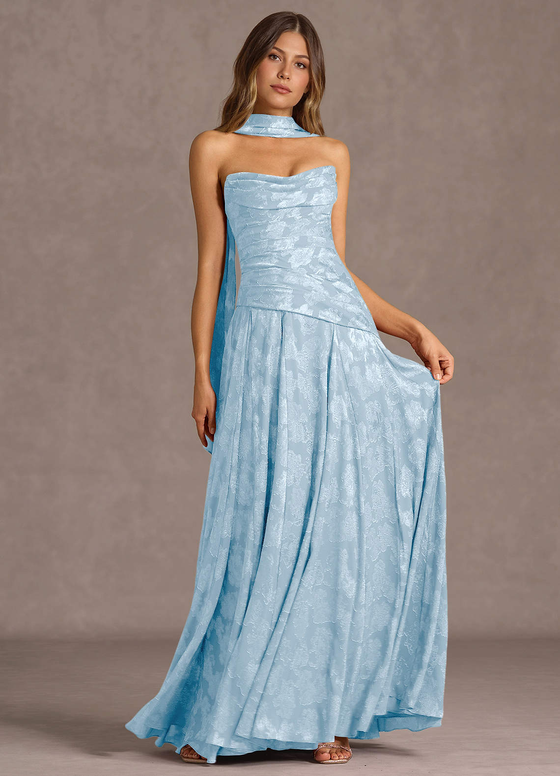 Gabriela A-Line Corset Fil Coupé Wedding Guest Dress in Powder Blue