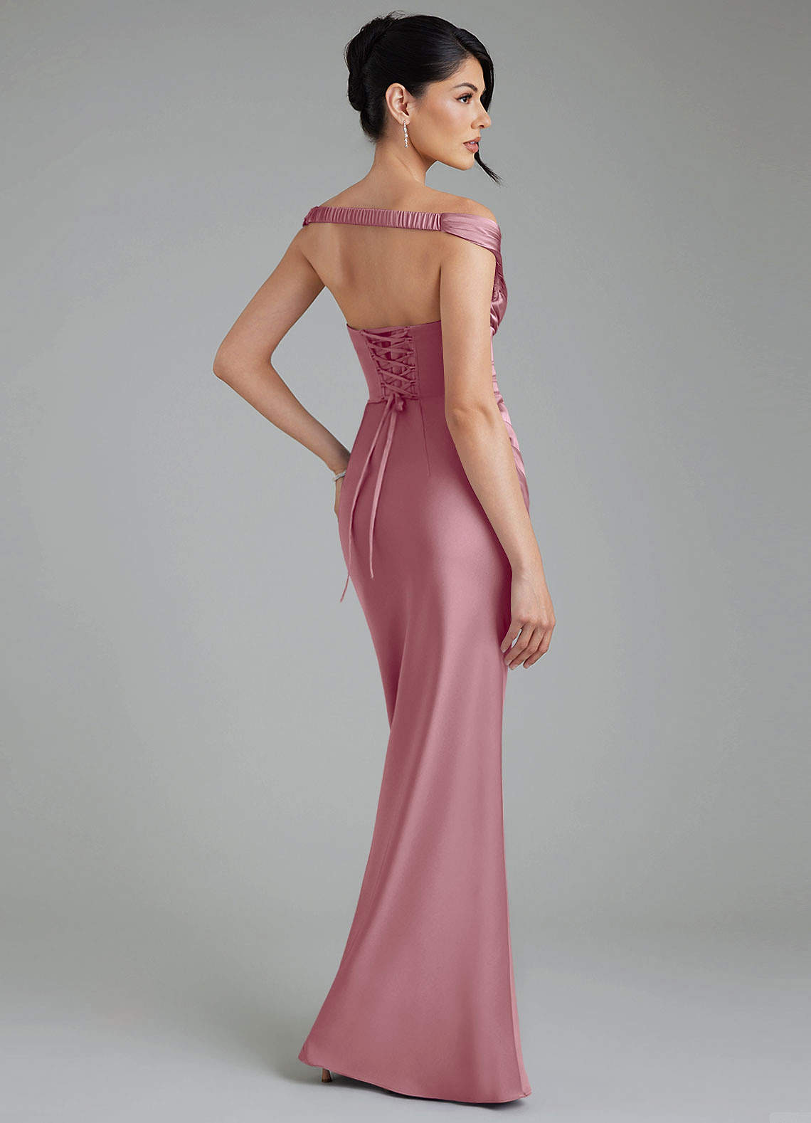 Stella Sheath V-Neck Stretch Satin Bridesmaid Dress in Vintage Mauve