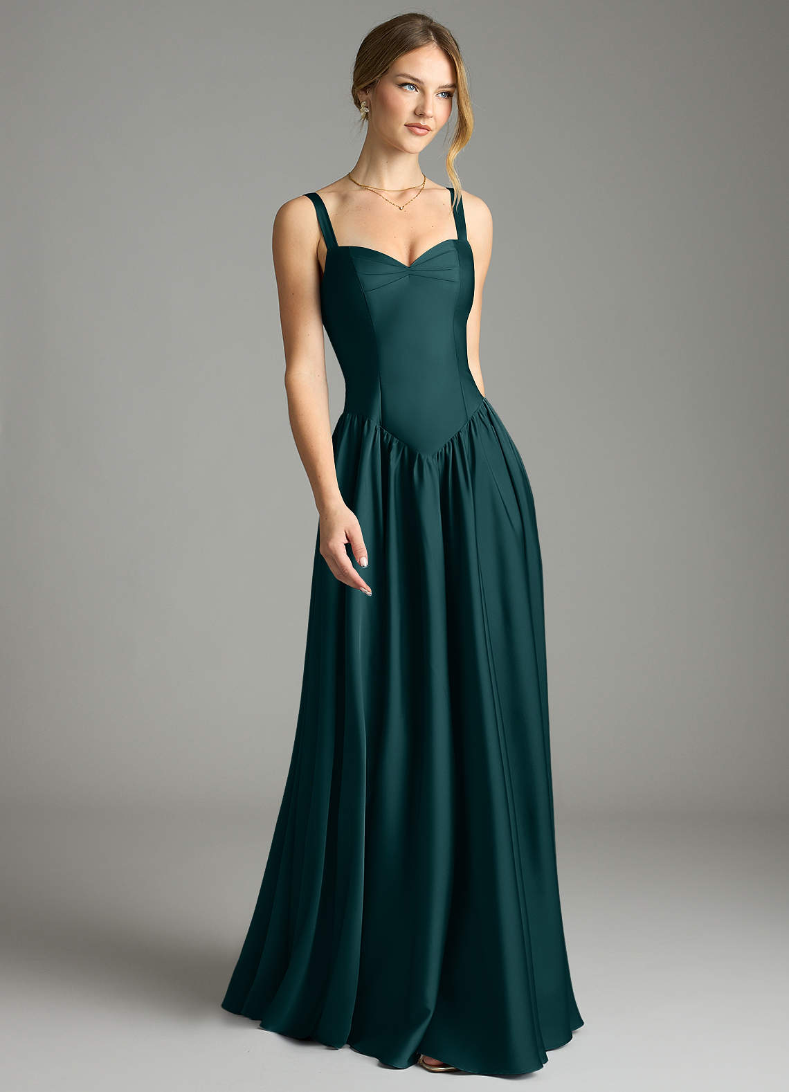 Evadina A-Line Sweetheart Stretch Satin Bridesmaid Dress in Pine