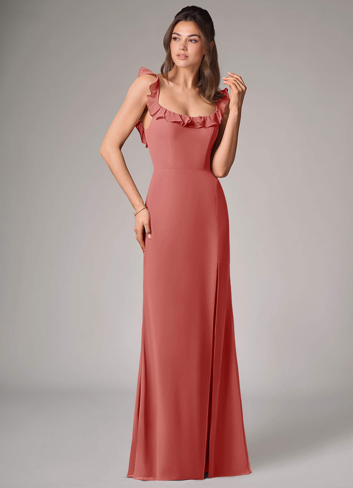 Callie Mermaid Scoop-Neck Chiffon Bridesmaid Dress in Antique Rose
