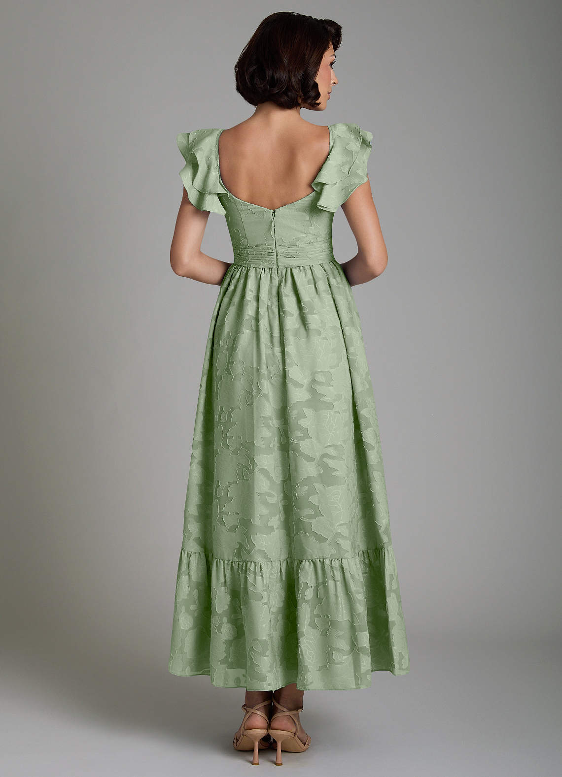 Anaya A-Line V-Neck Floral Burnout Bridesmaid Dress in Dusty Sage