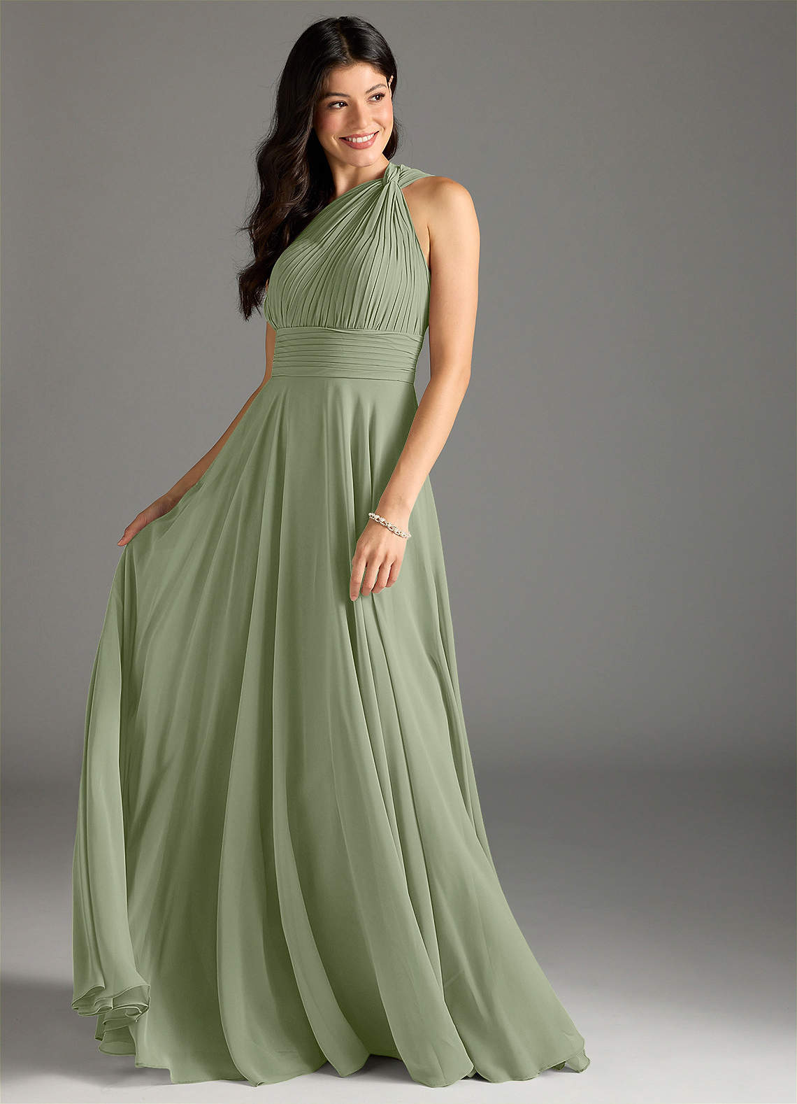 Charlize A-Line One-Shoulder Chiffon Bridesmaid Dress in Pistachio