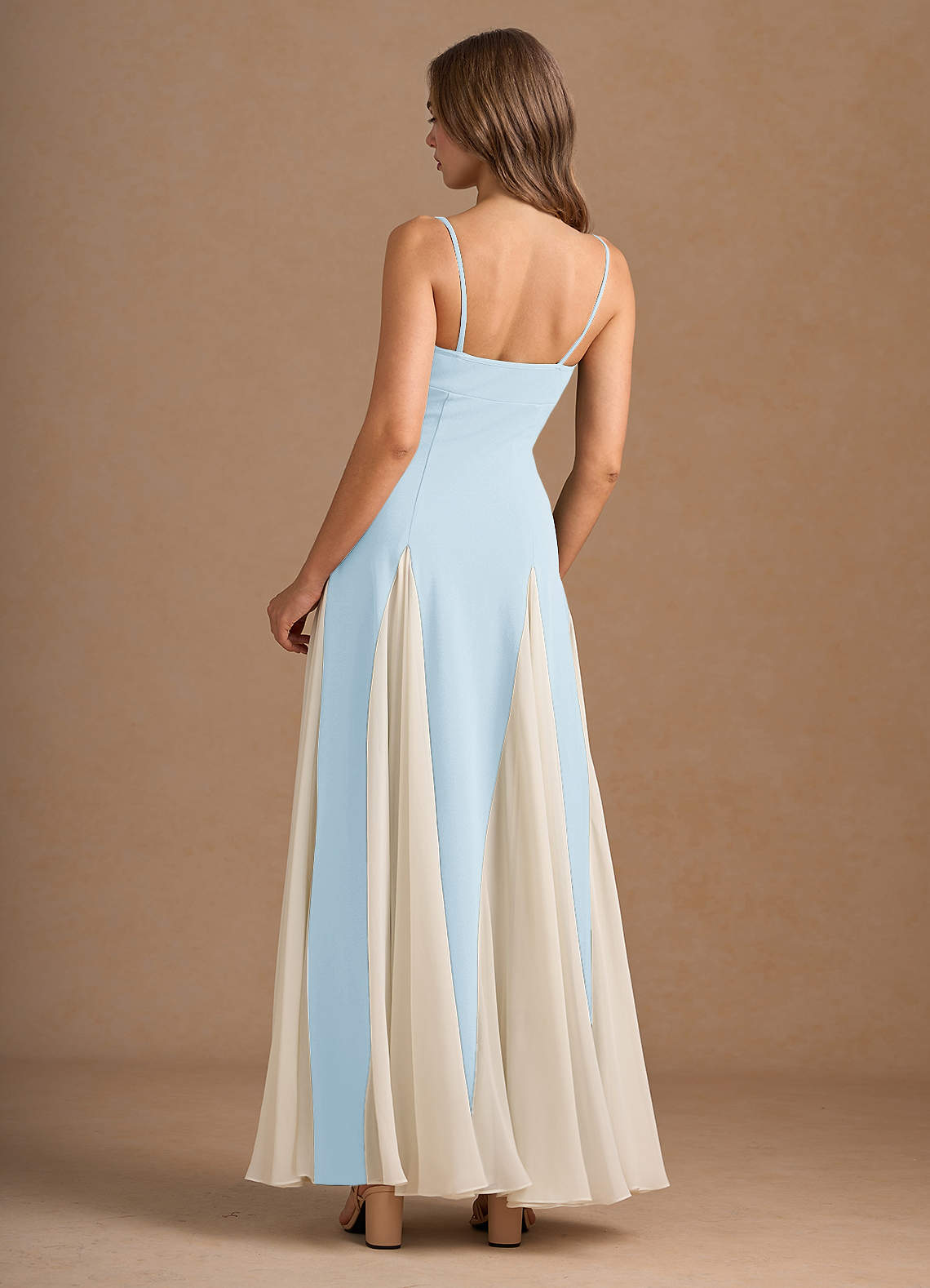 Jessenia A-Line Color-Block Crepe Chiffon Wedding Guest Dress in Sky Blue