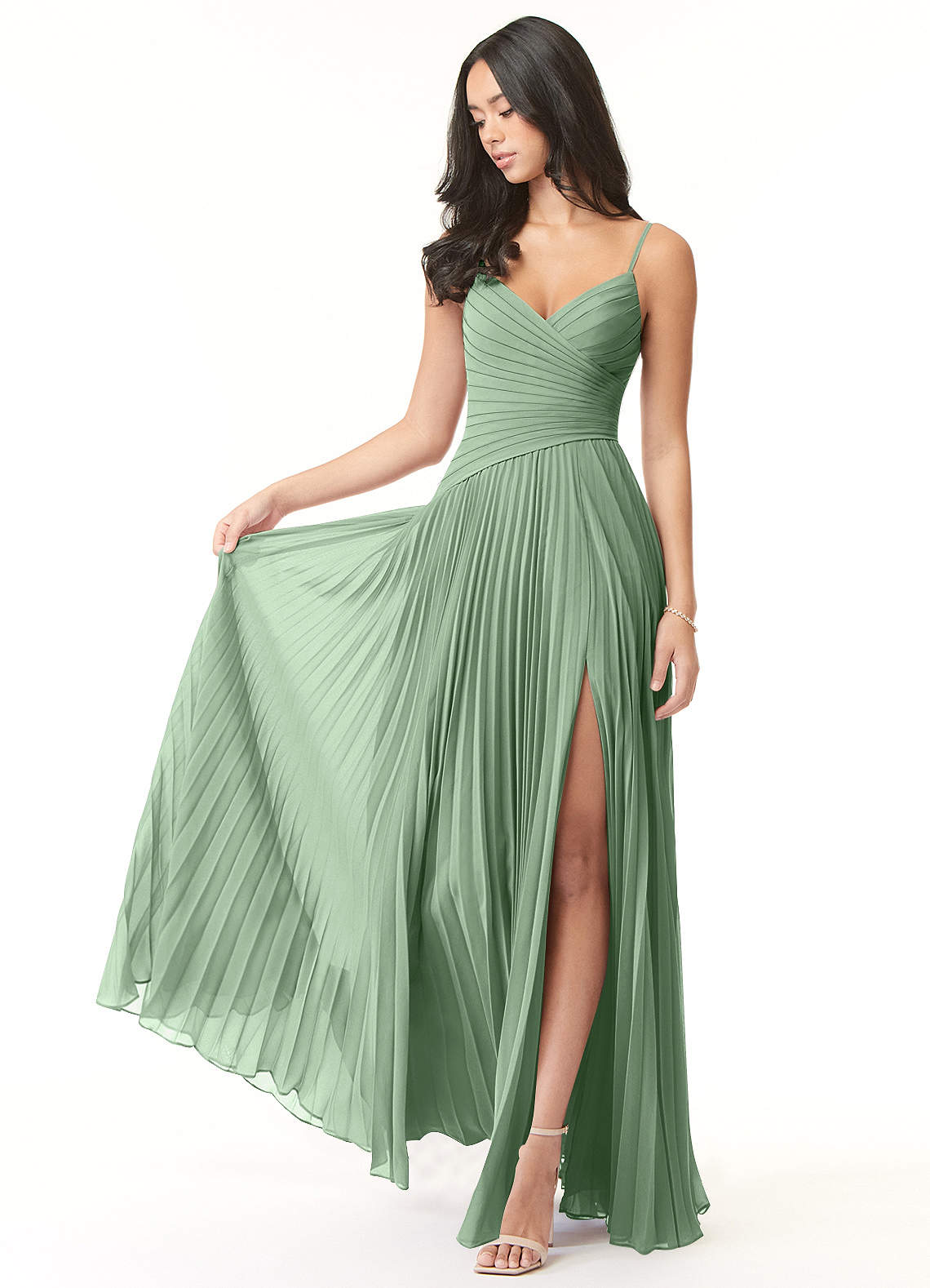 Vini A-Line V-Neck Chiffon Bridesmaid Dress in Matcha