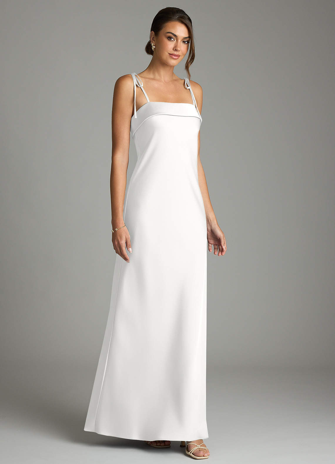 Ellia Sheath Straight-Neck Stretch Satin Bridesmaid Dress in white