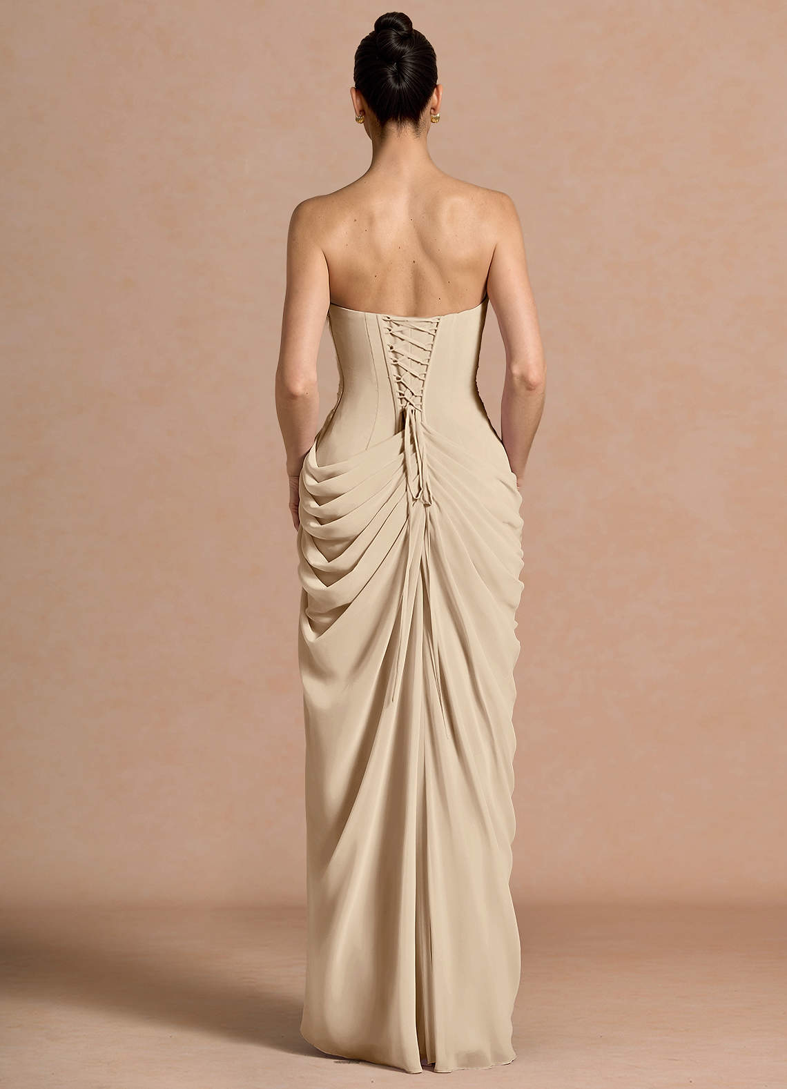 Kaavia Column Pleated Chiffon Maxi Evening Dress in Champagne