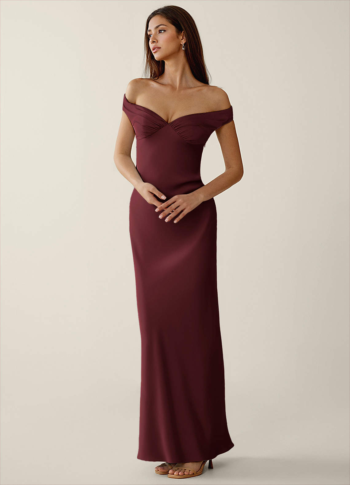 Gwendonme Sheath Off-the-Shoulder Satin Crystal Linen Evening Dress in Pistachio