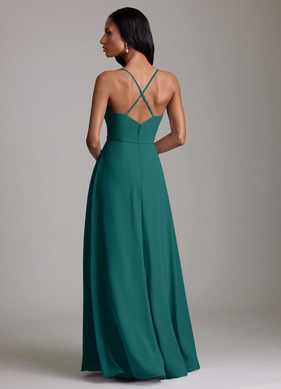 Naeem A-Line V-Neck Chiffon Bridesmaid Dress in Peacock
