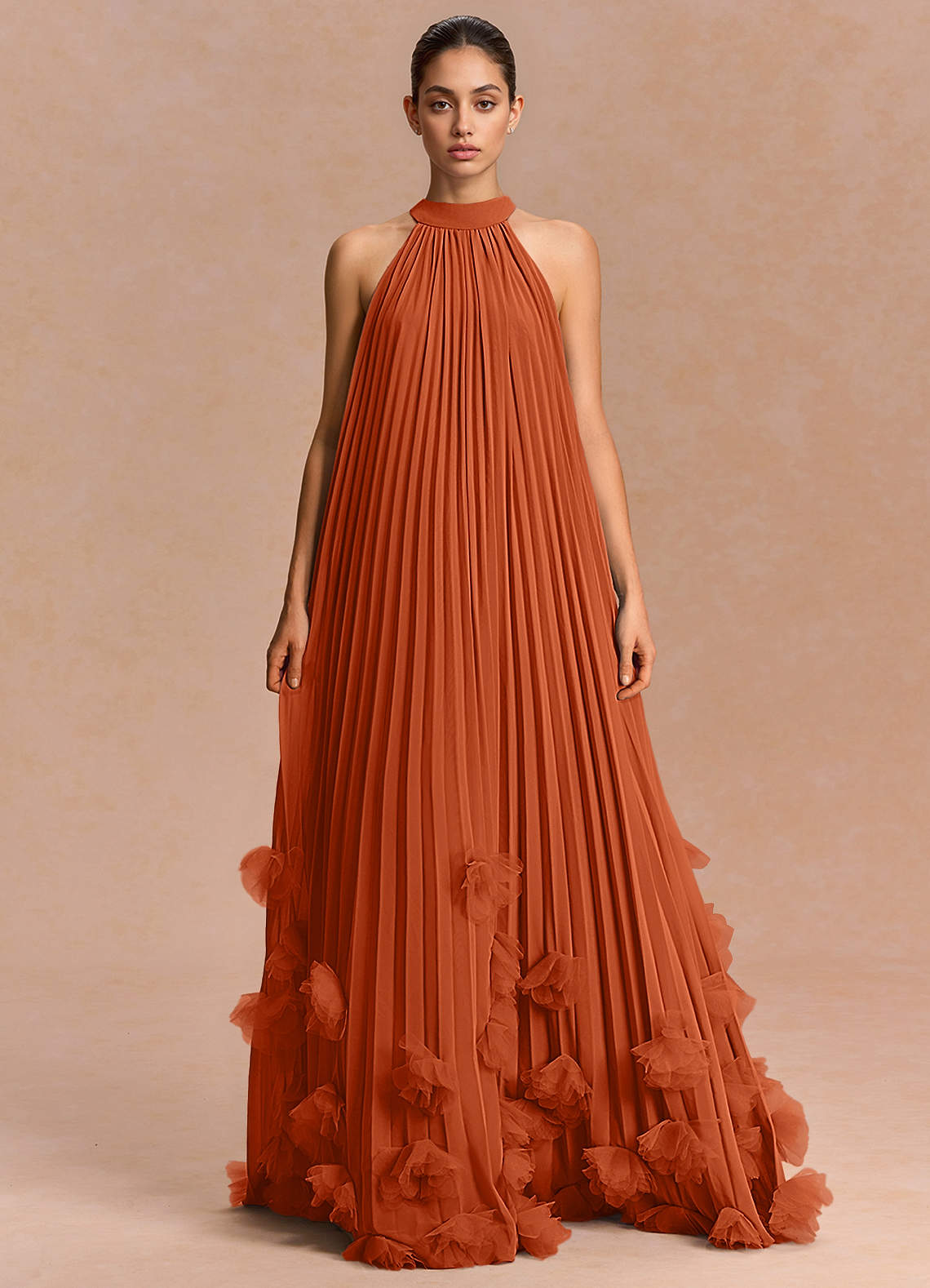 Lucette A-Line Halter Chiffon Evening Dress in Haze blue