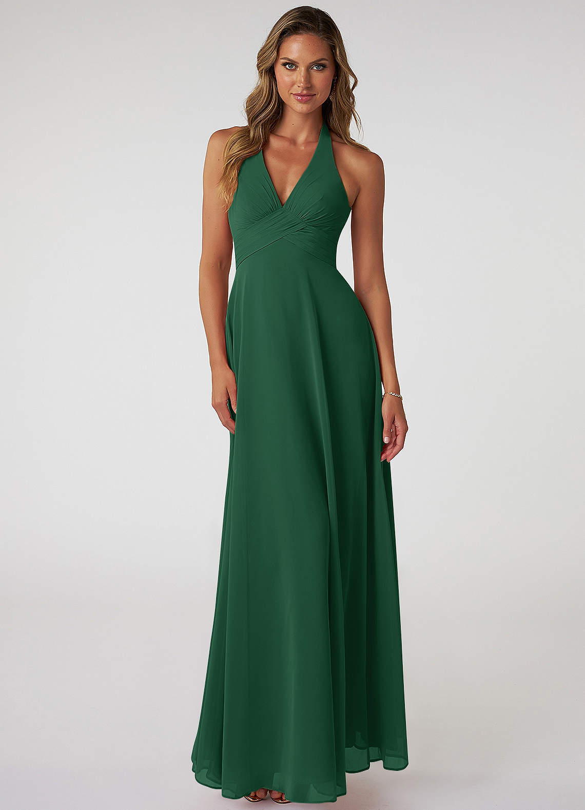 Tessie A-Line V-Neck Chiffon Bridesmaid Dress in Dark Green