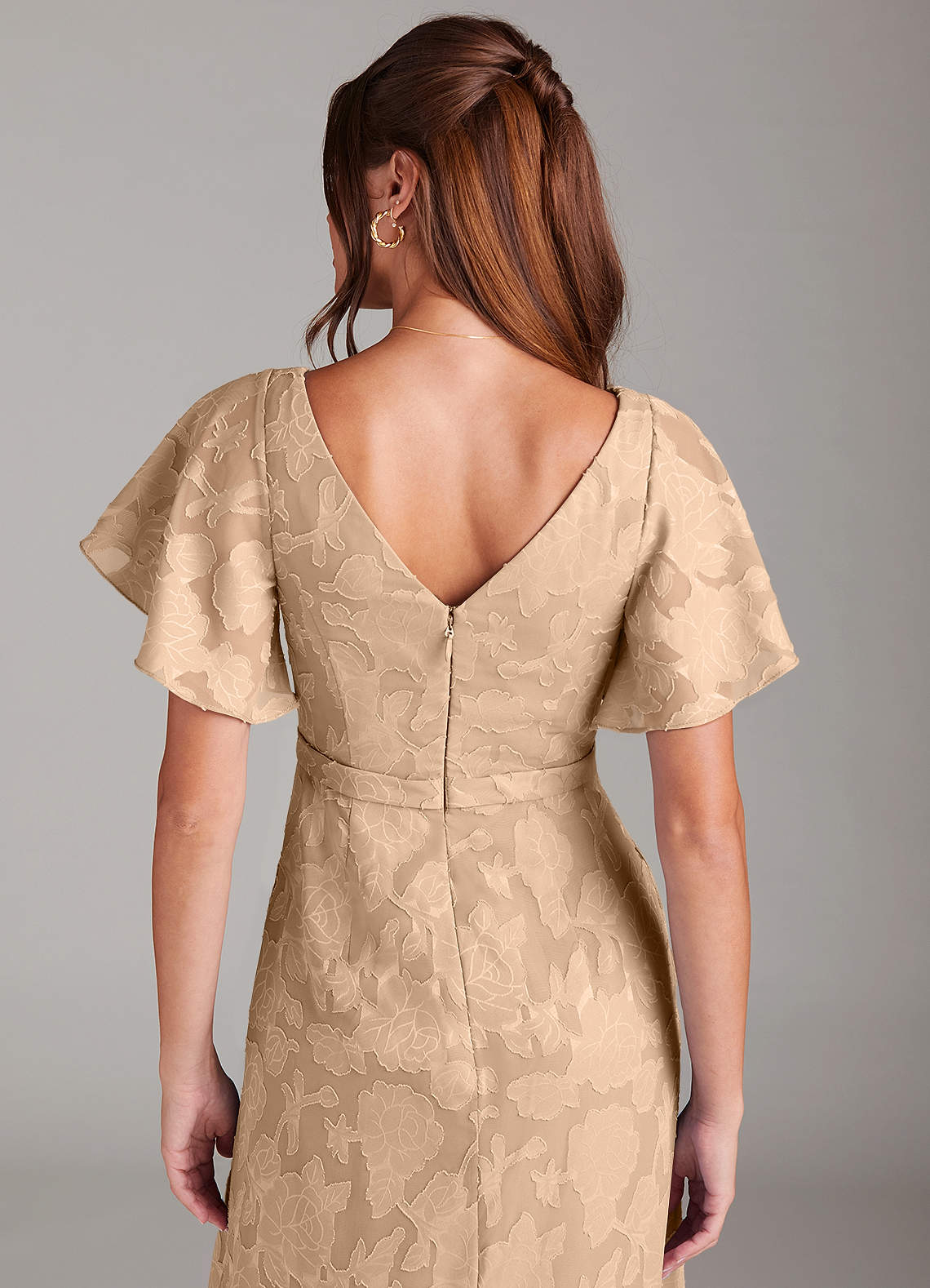 Ambrosia A-Line V-Neck Floral Burnout Bridesmaid Dress in Champagne