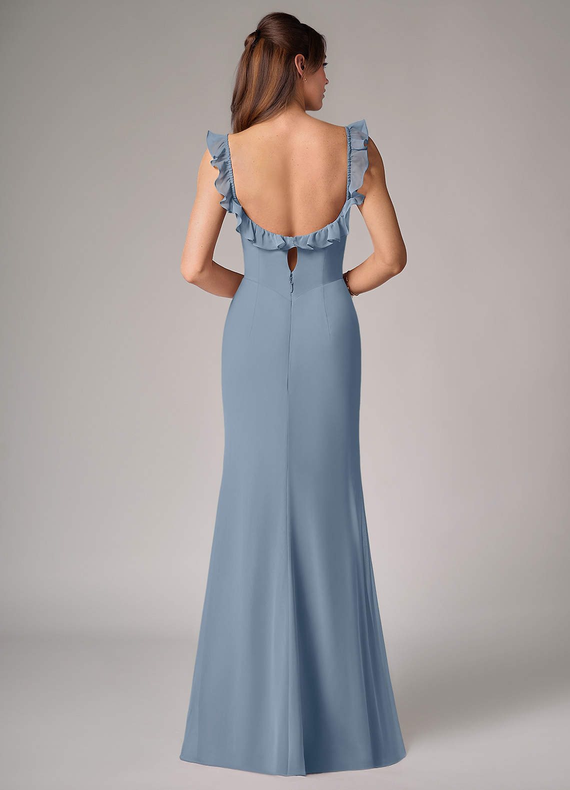 Callie Mermaid Scoop-Neck Chiffon Bridesmaid Dress in dusty blue