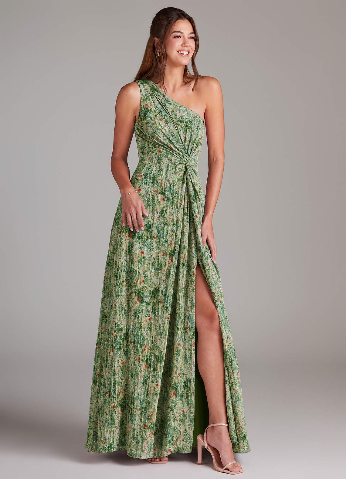 Brooke A-Line One-Shoulder Chiffon Bridesmaid Dress in Meadow Bloom