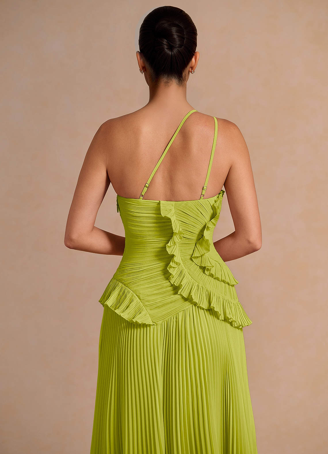 Melody A-Line One-Shoulder Chiffon Evening Dress in Lemon Green