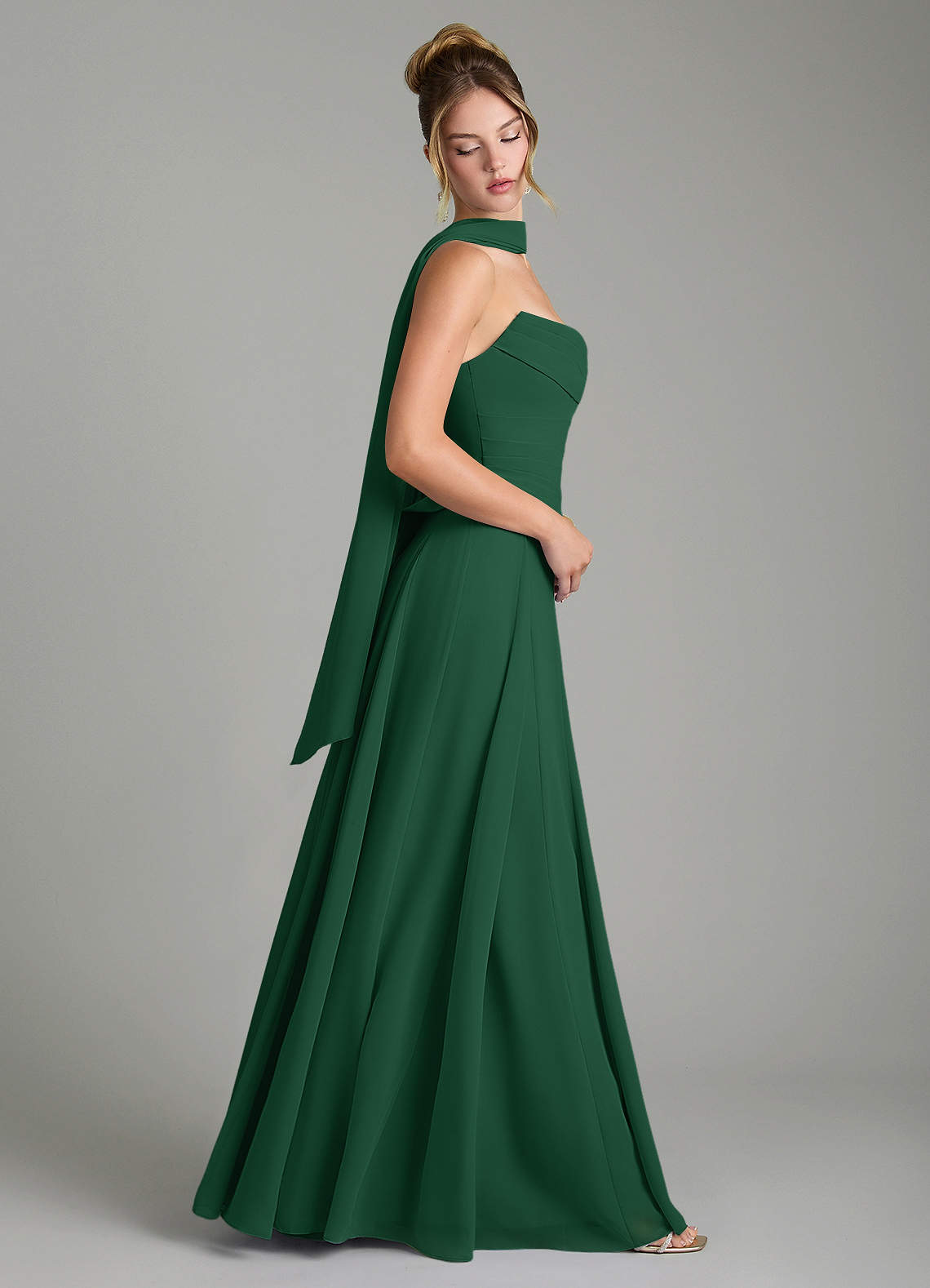Gabriela A-Line Cowl-Neck Chiffon Bridesmaid Dress in Dark Green