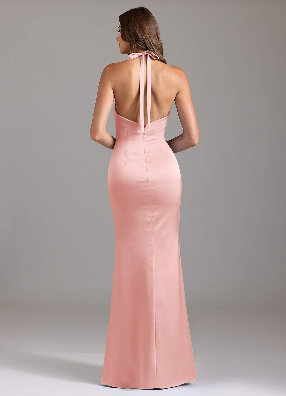 Valerie Mermaid V-Neck Stretch Satin Bridesmaid Dress in Powder Pink