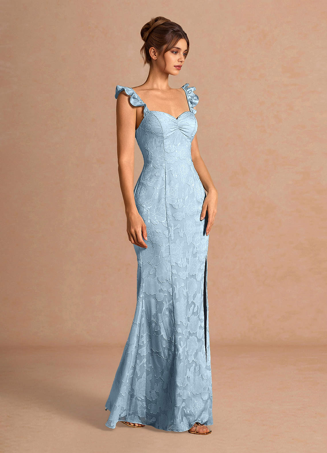 Romilly Mermaid Ruffled Chiffon Burnout Evening Dress in Sky Blue