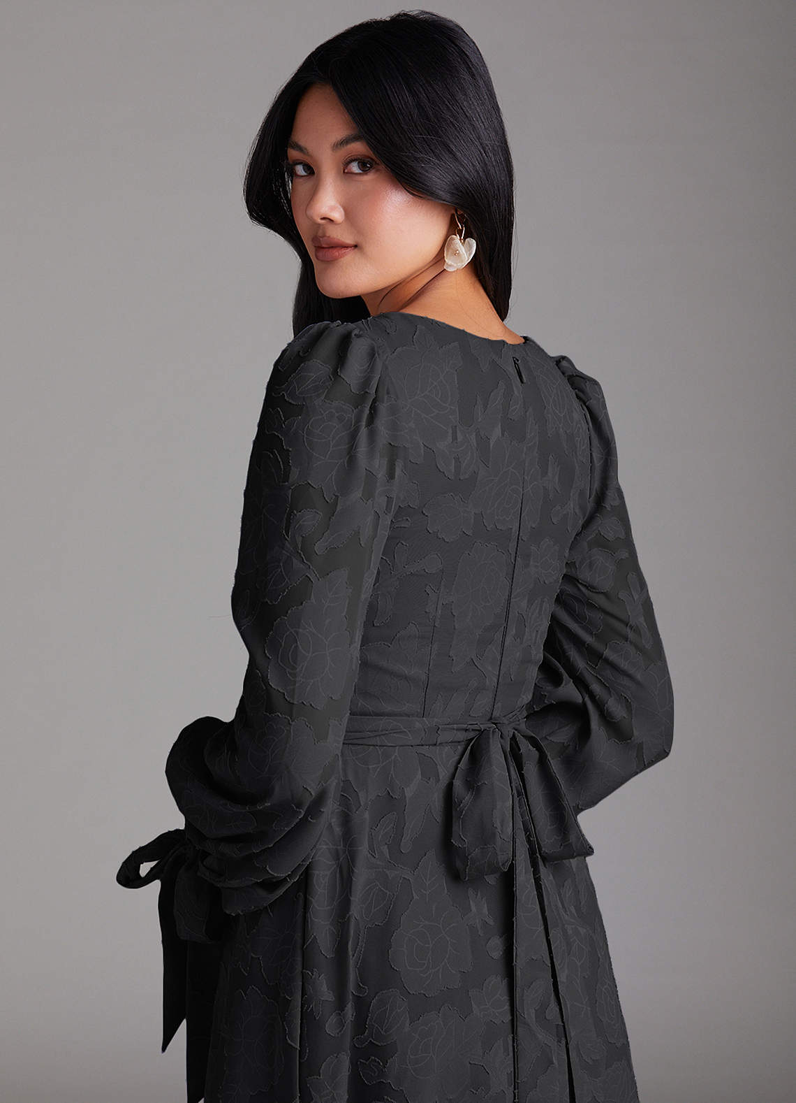Leonia A-Line Square-Neck Stretch Satin Bridesmaid Dress in black