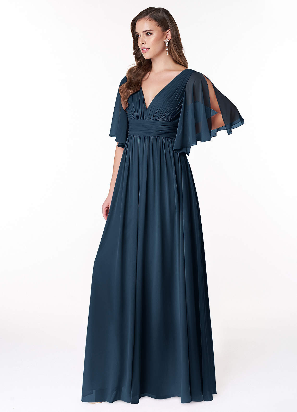 Temeka A-Line V-Neck Chiffon Bridesmaid Dress in Dark Navy