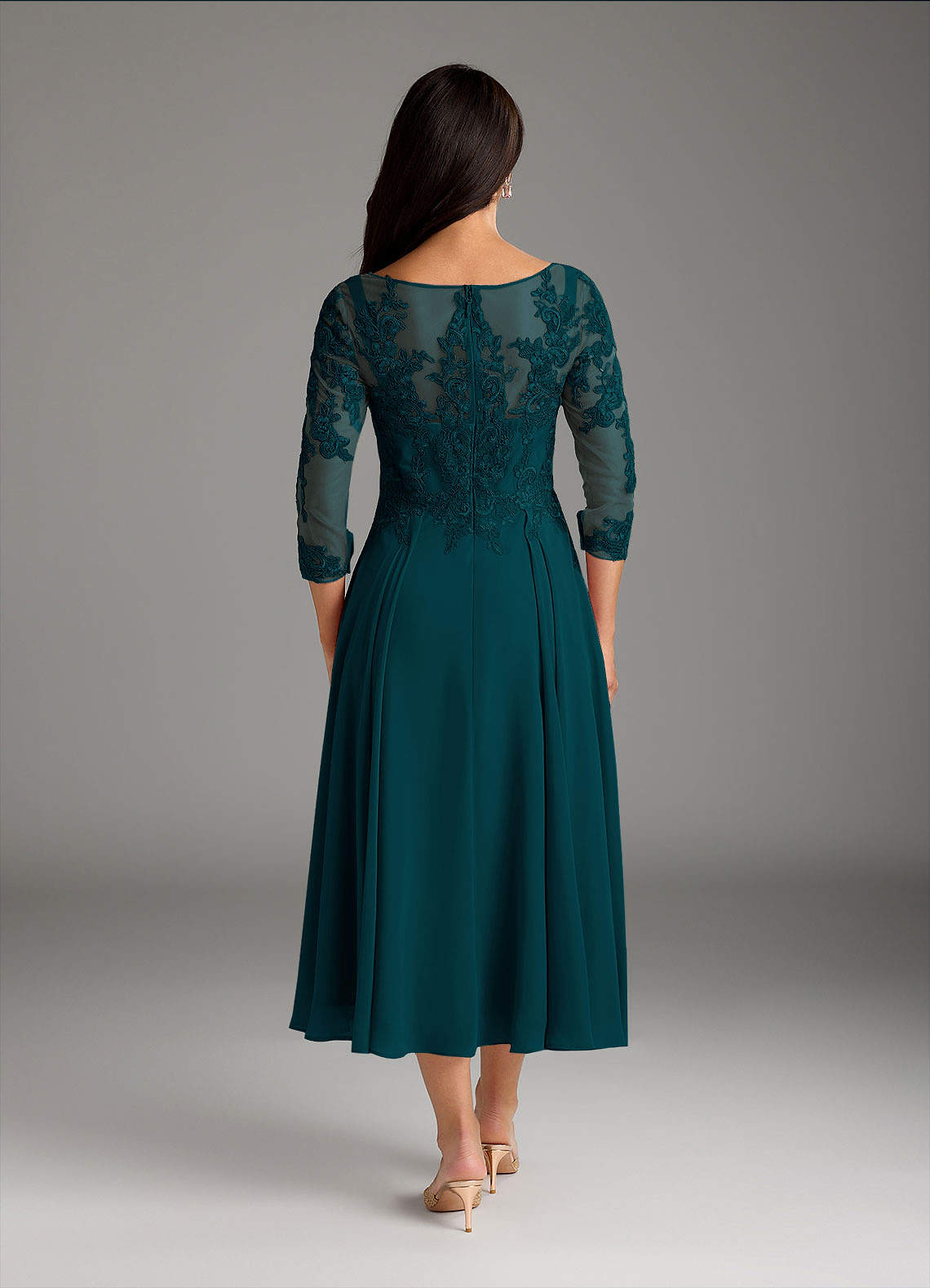 Marge A-Line Scoop-Neck Chiffon and Lace Mother of the Bride Dress in Pine