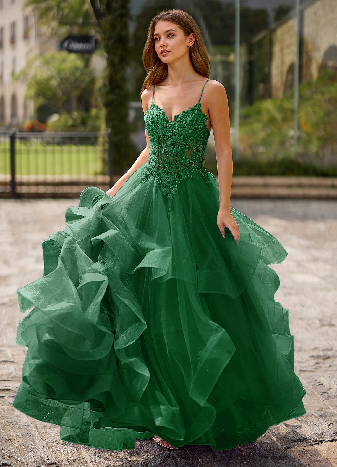 Spitze Ball Gown Sweetheart Lace Tulle Evening Dress in candy pink