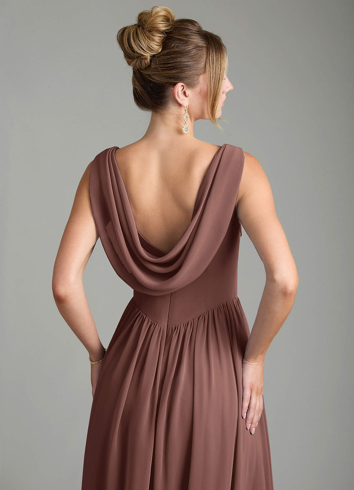 Novi A-Line Square-Neck Chiffon Bridesmaid Dress in Espresso