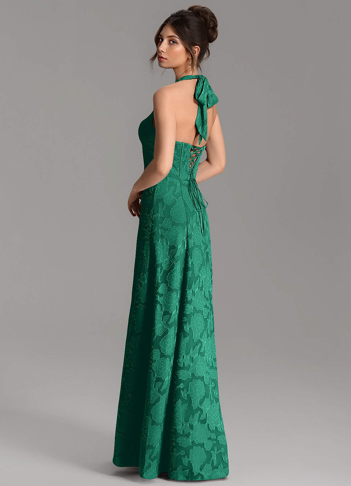 Nia A-Line V-Neck Floral Burnout Bridesmaid Dress in Emerald