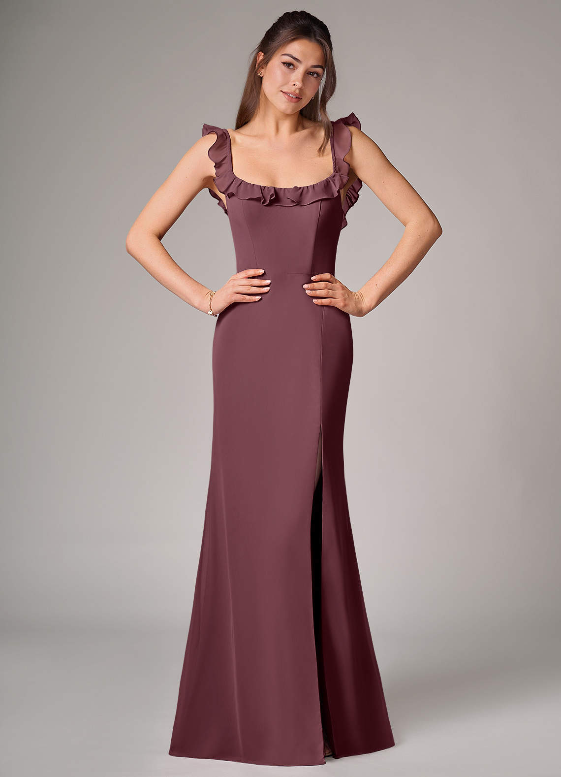 Callie Mermaid Scoop-Neck Chiffon Bridesmaid Dress in Sangria