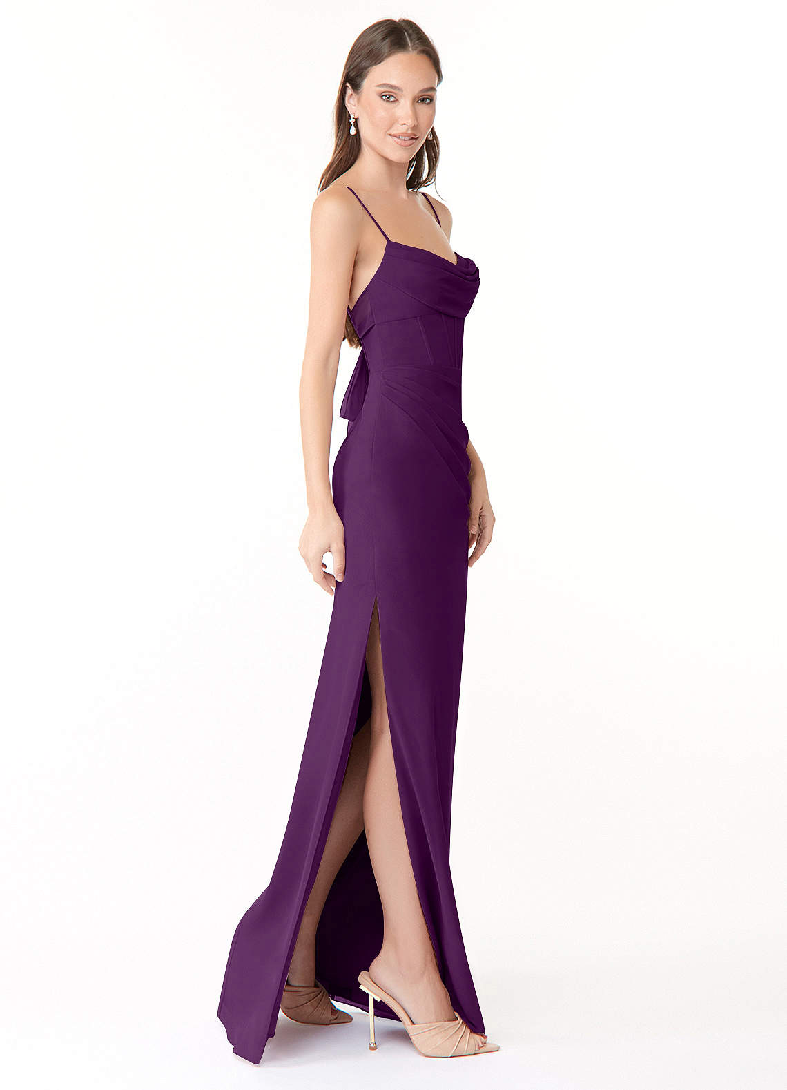 Mai Sheath Cowl-Neck Chiffon Bridesmaid Dress in Grape