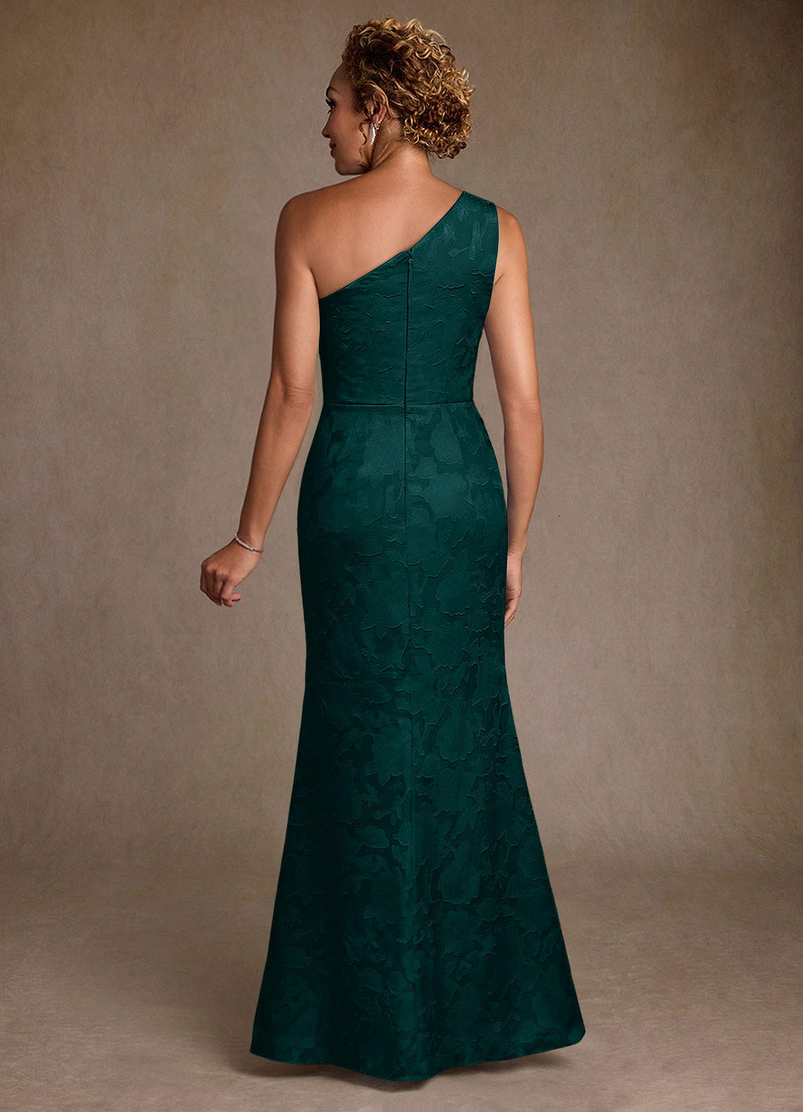 Joylin Trumpet One-Shoulder Floral Burnout Mother of the Bride Dress in Pine