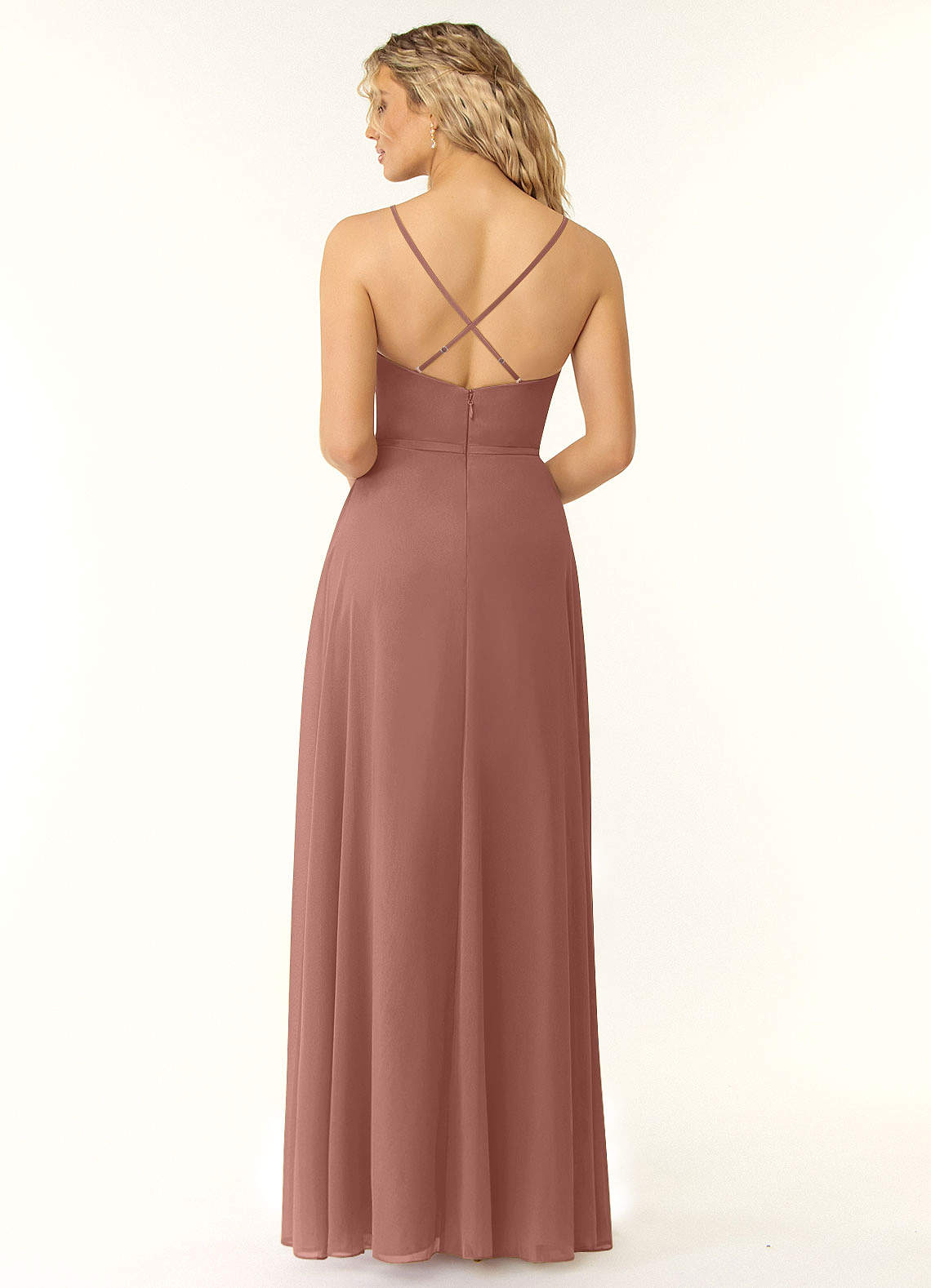 Naeem A-Line V-Neck Chiffon Bridesmaid Dress in Cedar Rose