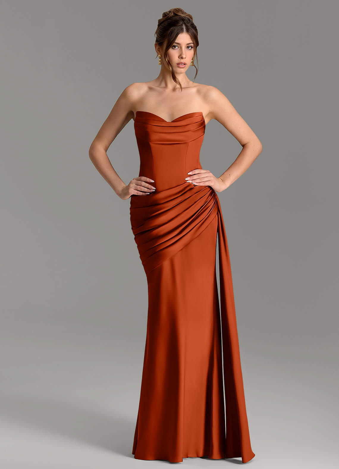 Zorah Mermaid Sweetheart Stretch Satin Bridesmaid Dress in Paprika