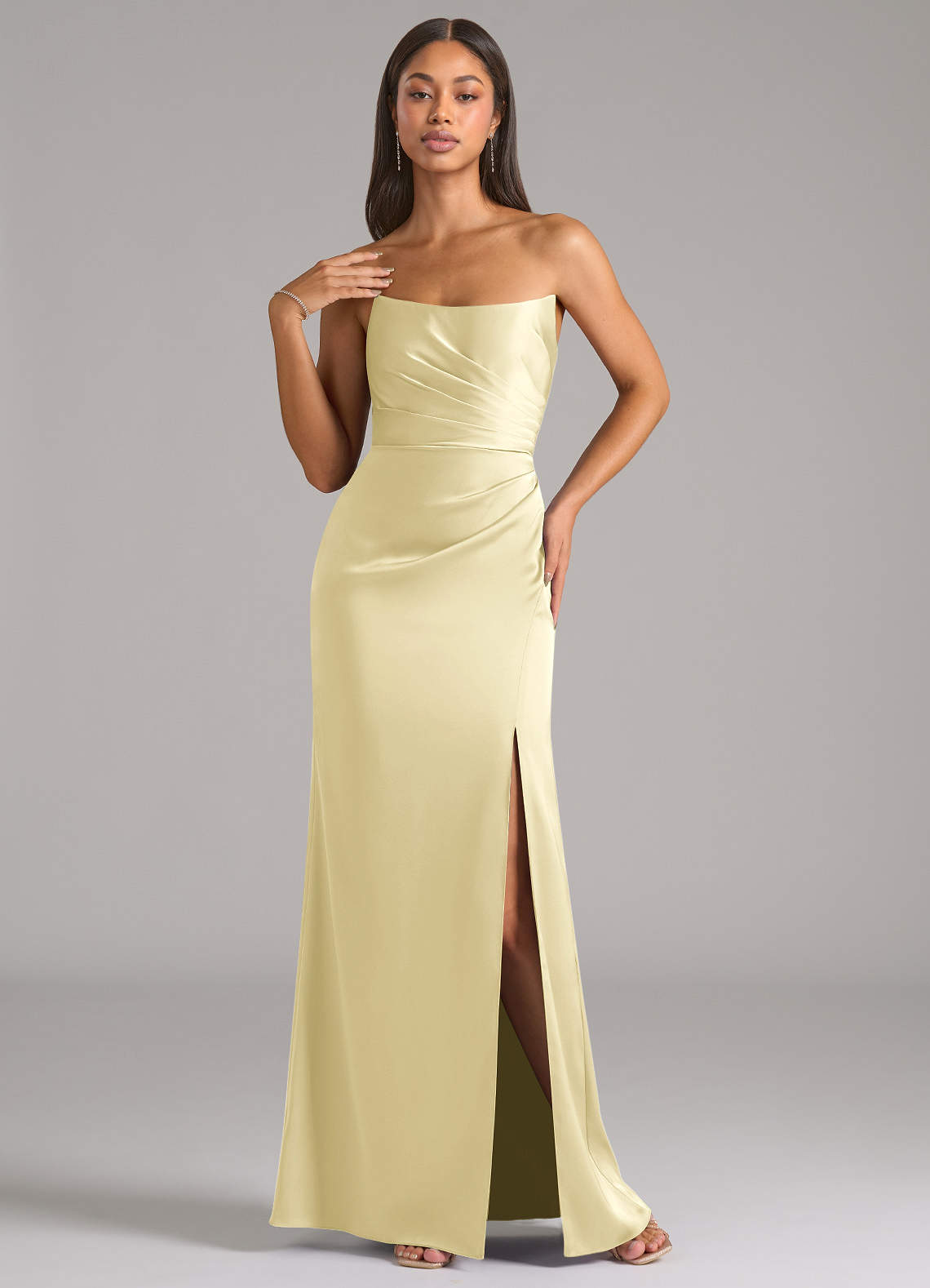 Marla Sheath Strapless Stretch Satin Bridesmaid Dress in Lemon Sorbet
