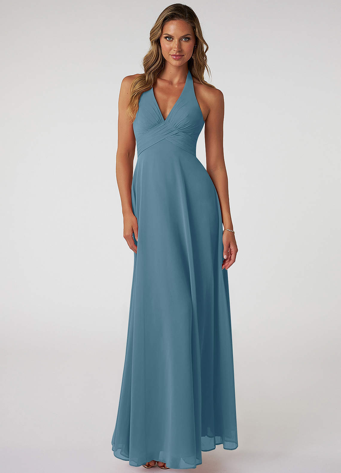 Tessie A-Line V-Neck Chiffon Bridesmaid Dress in Bermuda
