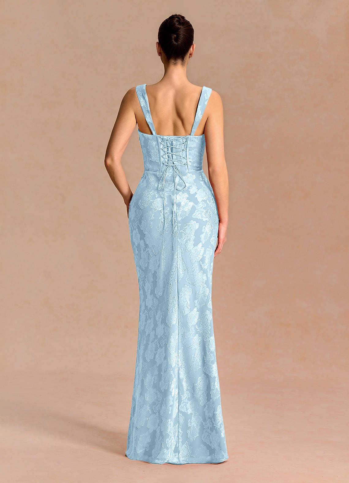 Agustina Square-Neck Pleated Fil Coupé Evening Dress in Powder Blue