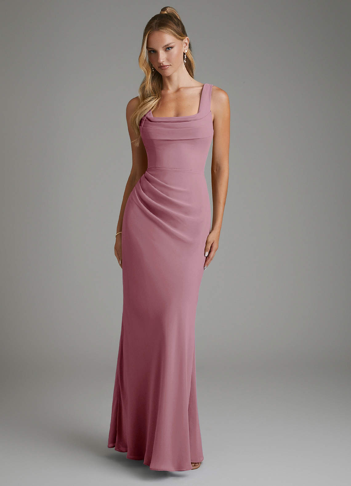 Asa Sheath Square-Neck Chiffon Bridesmaid Dress in Vintage Mauve