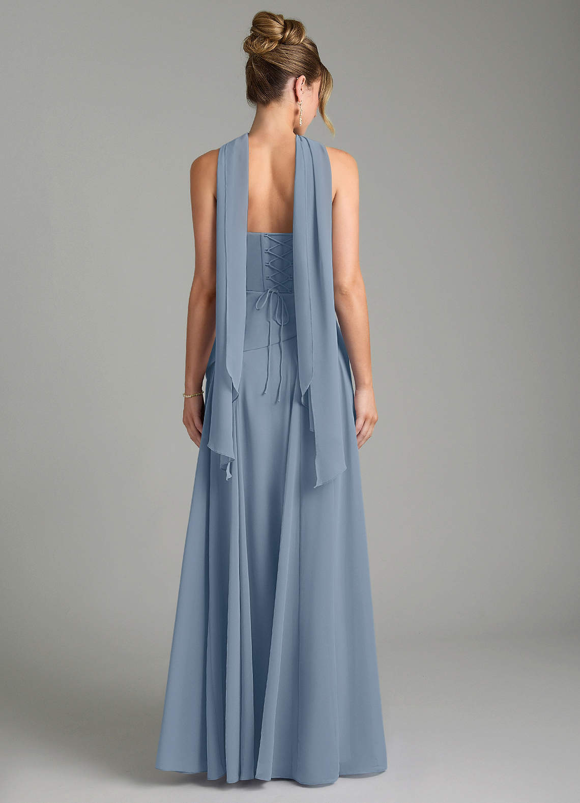 Gabriela A-Line Cowl-Neck Chiffon Bridesmaid Dress in dusty blue