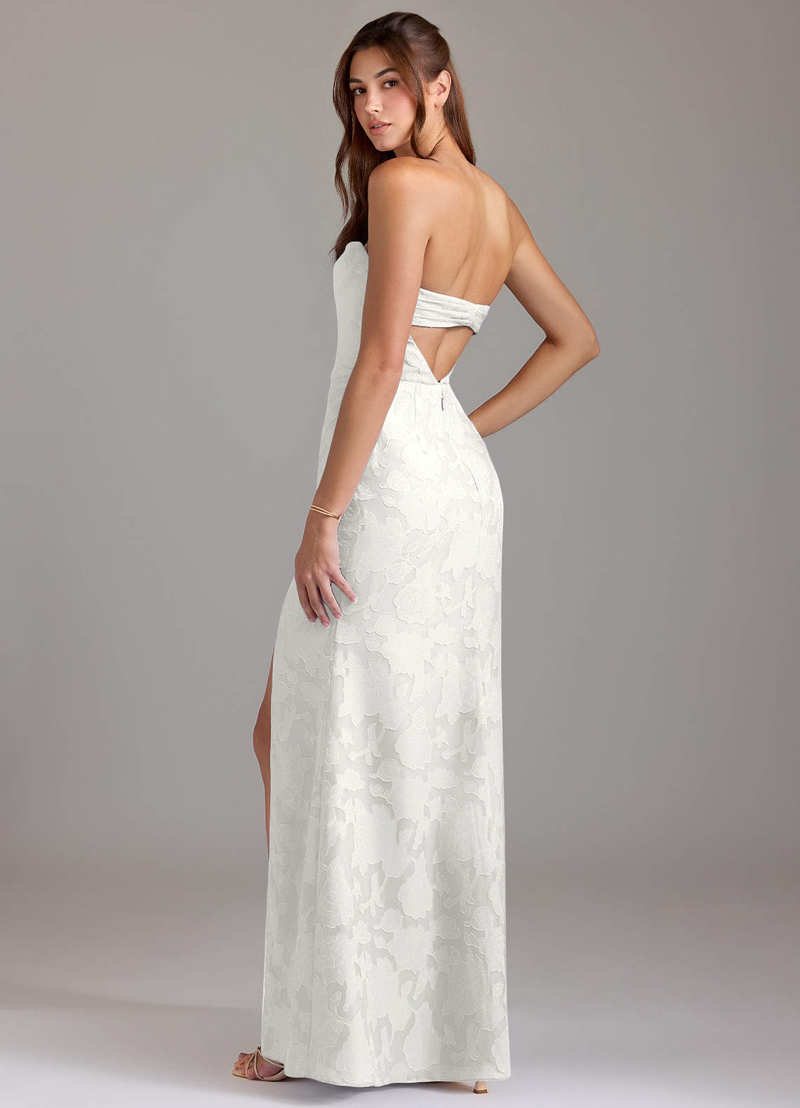 Leonis Sheath Strapless Floral Burnout Bridesmaid Dress in white
