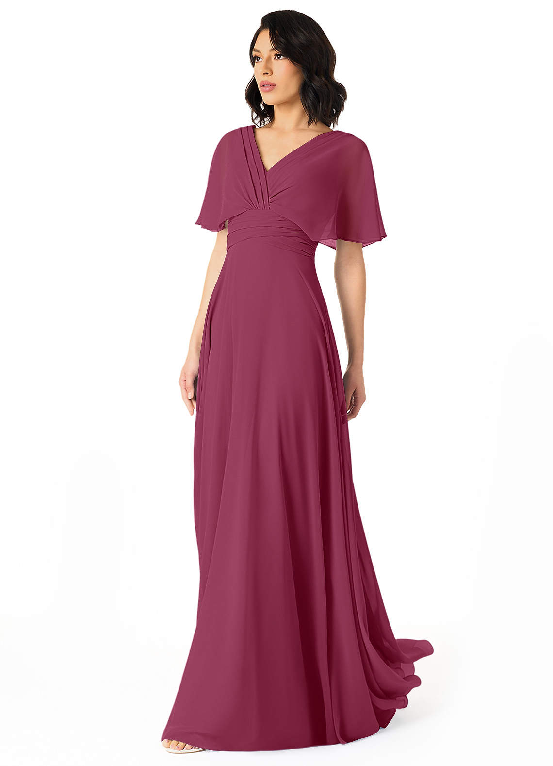Pamela A-Line V-Neck Chiffon Bridesmaid Dress in Mulberry