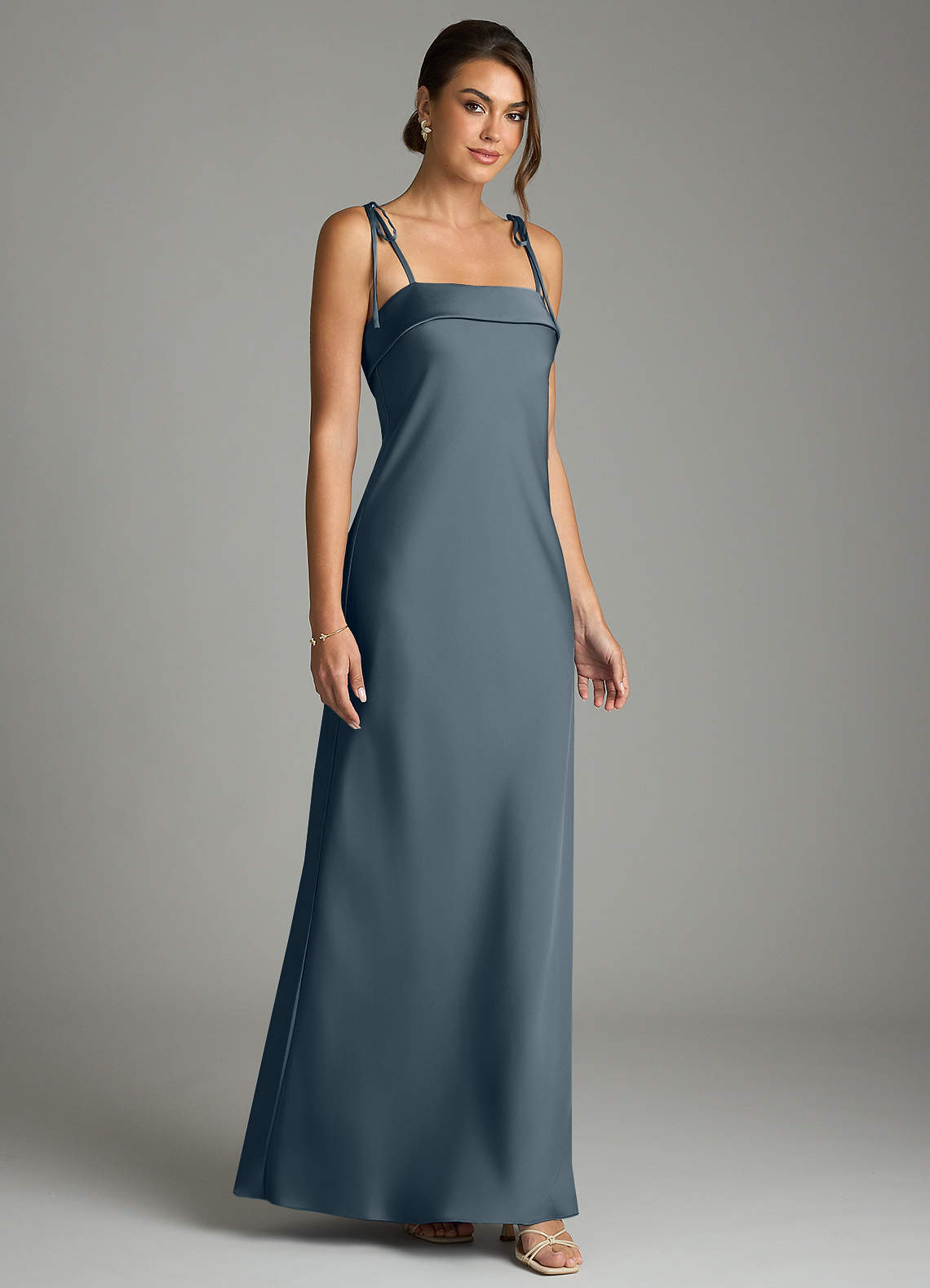Ellia Sheath Straight-Neck Stretch Satin Bridesmaid Dress in Twilight