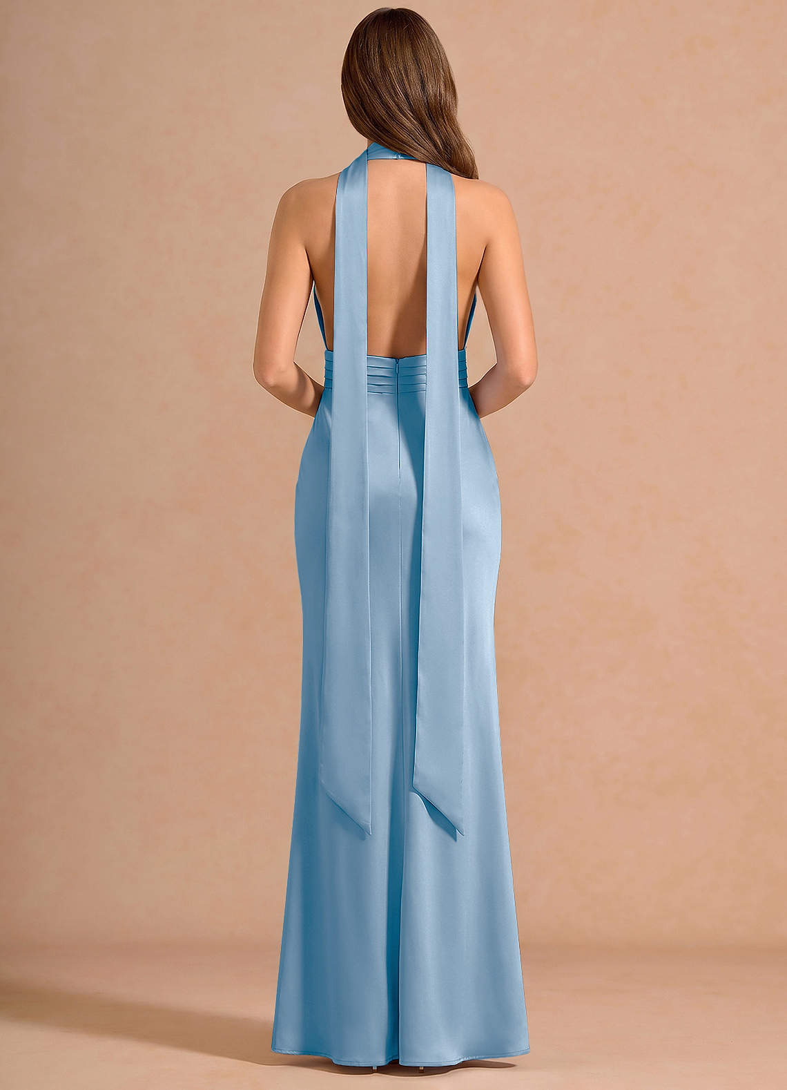 Linnea A-Line V-Neck Stretch Satin Evening Dress in Haze blue